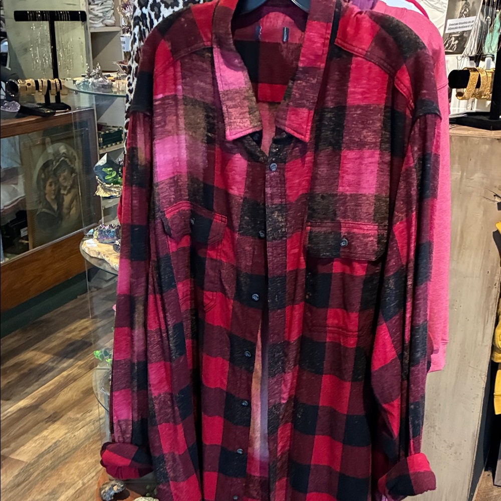 Plaid Pink and Black Graphic Shirt - Picture 3 of 3